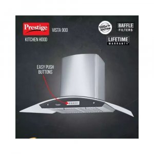 Prestige 1000m3 HR Suction Vista 900 Glass Kitchen Hood with Baffle Filters  Silver Black