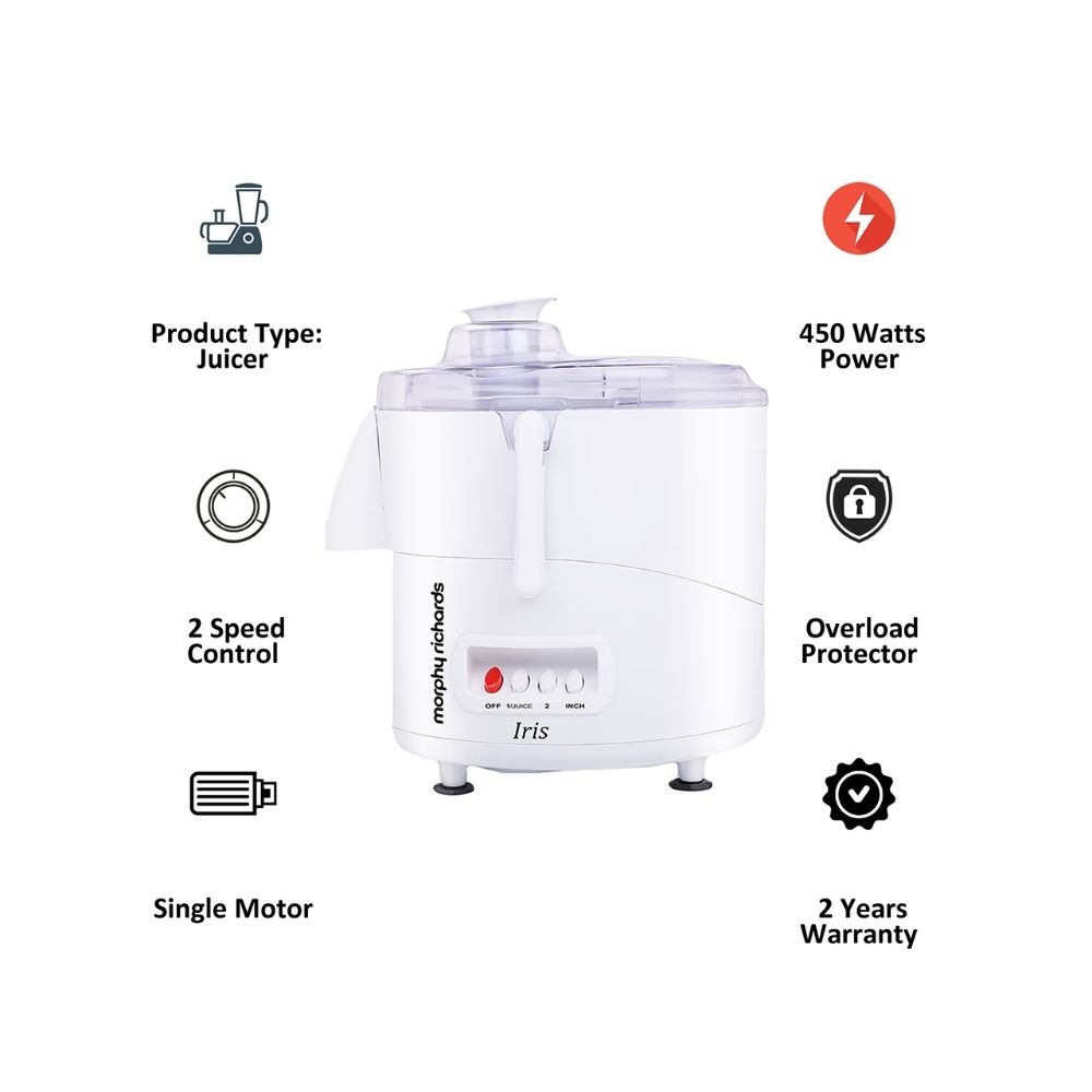 Morphy Richards Iris Juicer 450 Watts Juicer (Overload Protector, White)