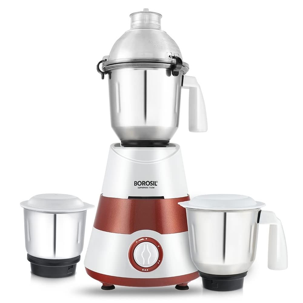 BOROSIL HAMG750W28 SuperMax 750W - Red 750 Juicer Mixer Grinder (3 Jars, Red, White)