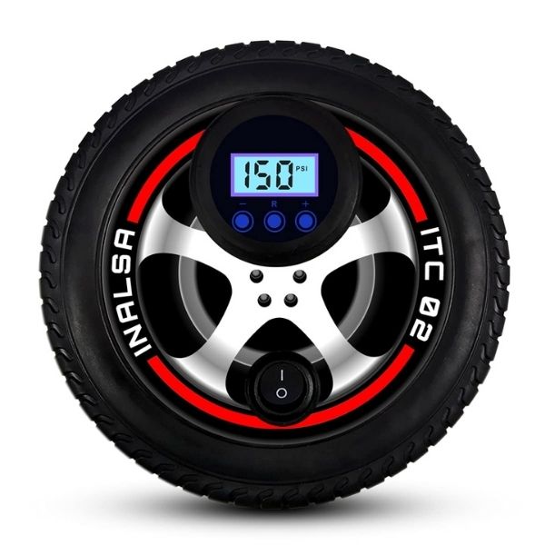 Inalsa Tyre Inflator ITC 02 with Digital Display & Push Button, 12V DC Portable Tyre Inflator,150 PSI, Inflatable Adaptor for Car, Tires, Bicycle and other Inflatables
