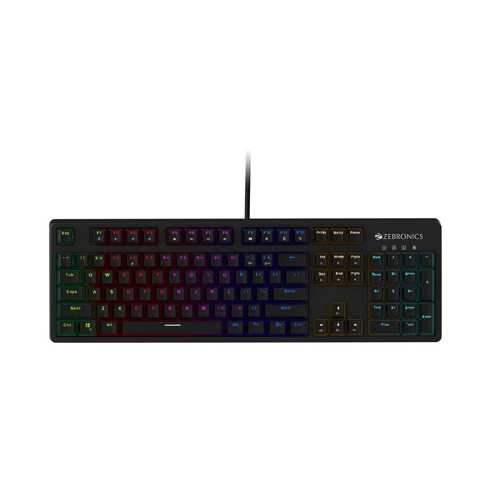 Zebronics zeb-max plus v2 premium mechanical keyboard with 104 tactile switch keys, 2 step stand, (zeb-max plus v2)