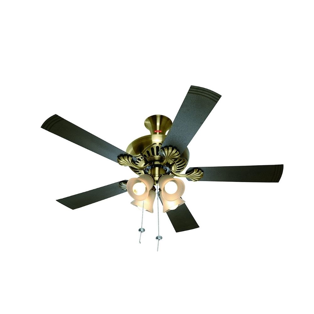 Usha Fontana Maple 1250mm Ceiling Fan with Decorative Lights (Antique Brass), Black