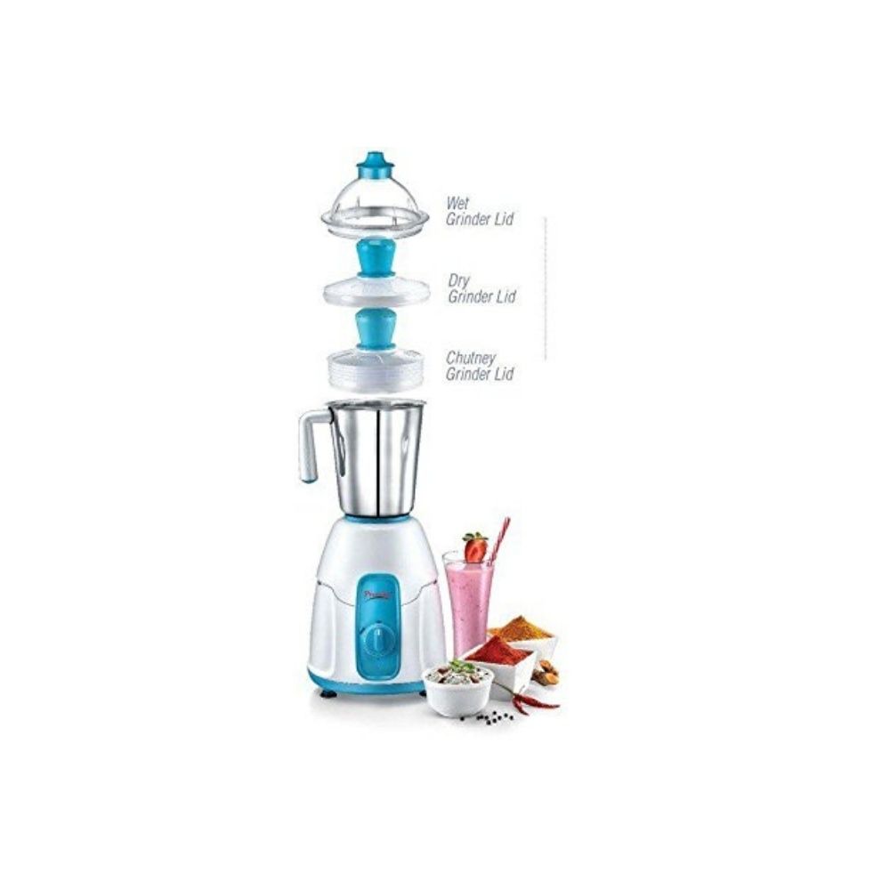Prestige Racer 550-Watt Mixer Grinder - Racer with 1 Jar and 3 Lids (White/Blue)