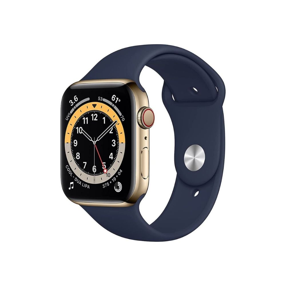 New Apple Watch Series 6 (GPS + Cellular, 44mm) - Gold Stainless Steel Case with Deep Navy Sport Band