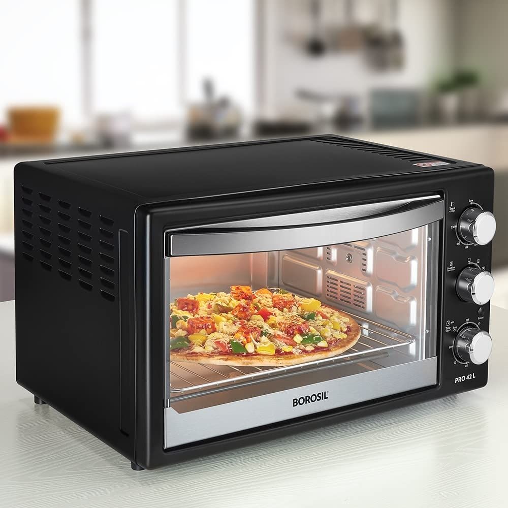 Borosil Pro 42 L Oven Toaster  Griller Motorised Rotisserie  Convection Heating 6 Heating Modes Black
