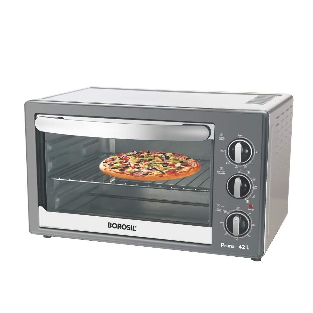 Borosil Prima 48 L Oven Toaster  Griller Motorised Rotisserie  Convection Heating 6 Heating Modes Silver