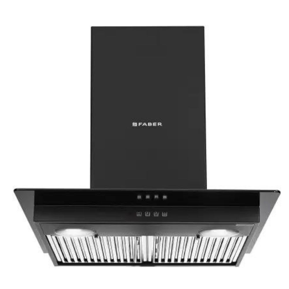 Faber Hood Glassy 3D T2S2 BK LTW 60 -1095 Wall Mounted Chimney  (Black 1295 CMH)