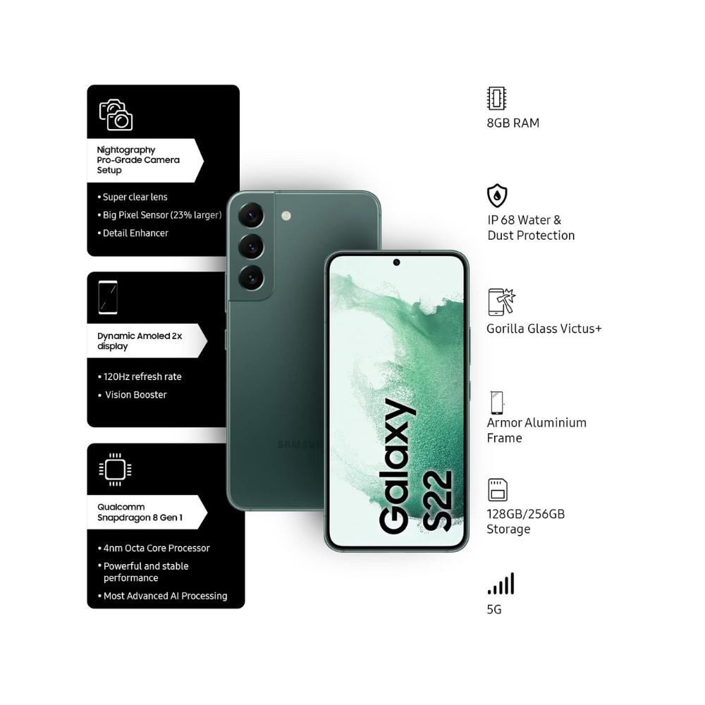 Samsung Galaxy S22 5G Green 8GB 128GB Storage with No Cost EMIAdditional Exchange Offers