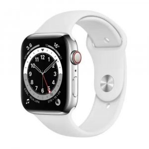 APPLE Watch Series 6 GPS + Cellular M09D3HN/A 44 mm Silver Stainless Steel Case with White Sport Band  (White Strap, Regular)