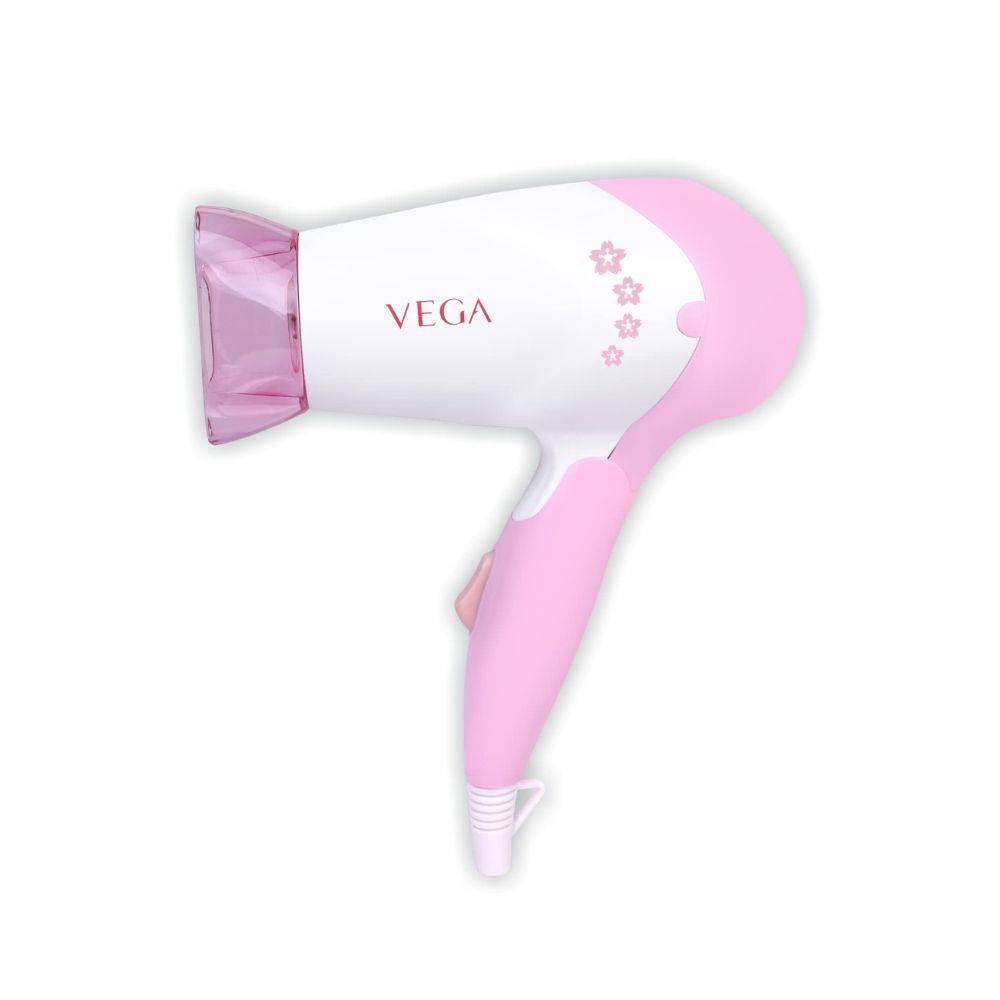 Vega Insta Glam Foldable 1000 Watts Hair Dryer With 2 Heat & Speed Settings, VHDH-20, Pink