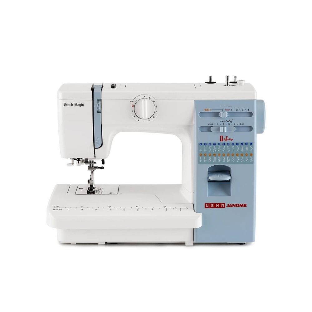 Usha Janome Automatic Stitch Magic 60-Watt Sewing Machine (White And Blue)