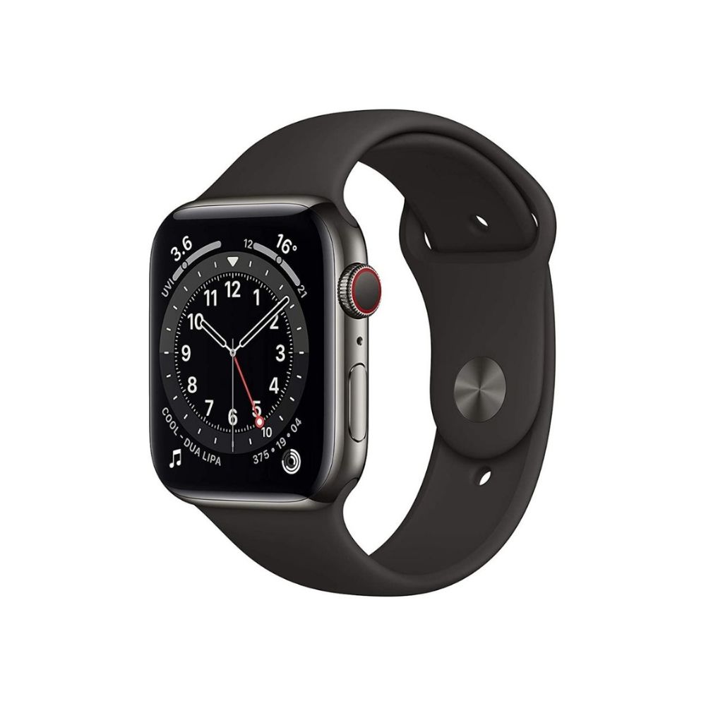 New Apple Watch Series 6 (GPS + Cellular, 44mm) - Graphite Stainless Steel Case with Black Sport Band