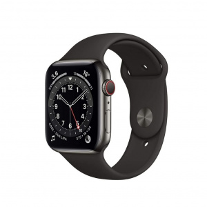 New Apple Watch Series 6 (GPS + Cellular, 44mm) - Graphite Stainless Steel Case with Black Sport Band