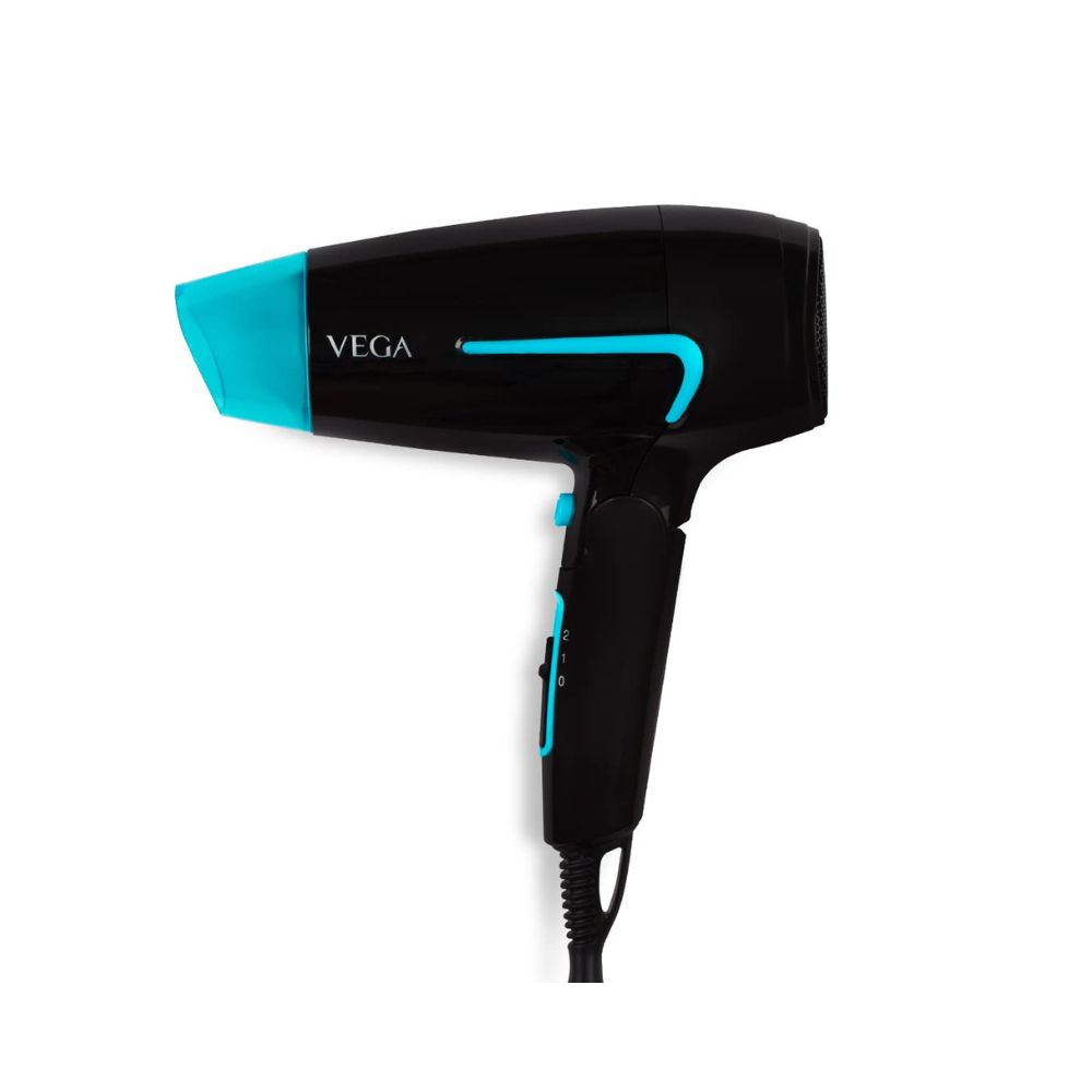 Vega U-Style 1600 Foldable Hair Dryer For Men & Women With Cool Shot Button, Black