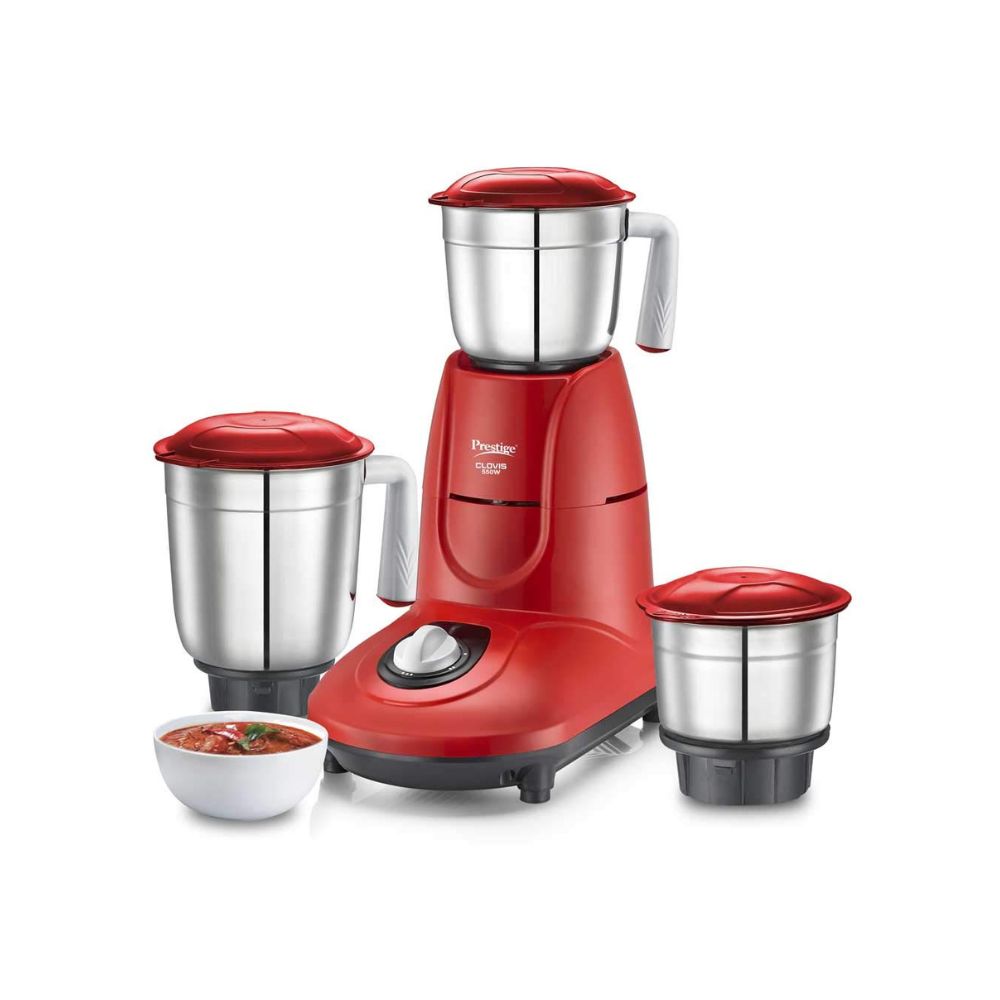 Prestige Clovis 550 Mixer Grinder (3 Jars, Red)