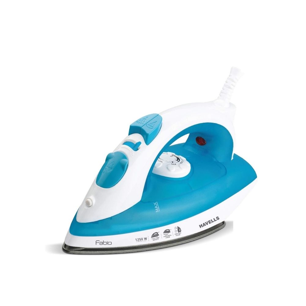 Havells Fabio 1250 W Steam Iron with Teflon Coated Sole Plate. (Blue)