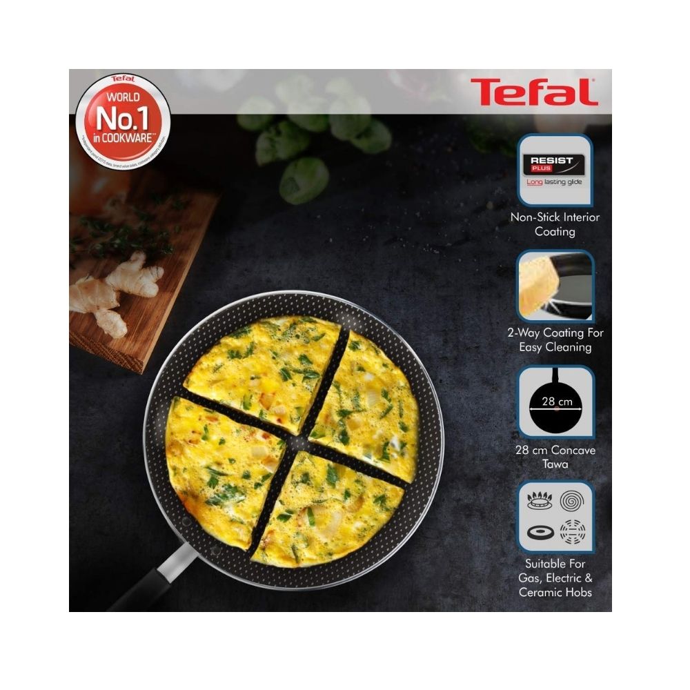Tefal Aluminium Simply Chef Non-Stick Concave Tawa (28cm, Rio Red)