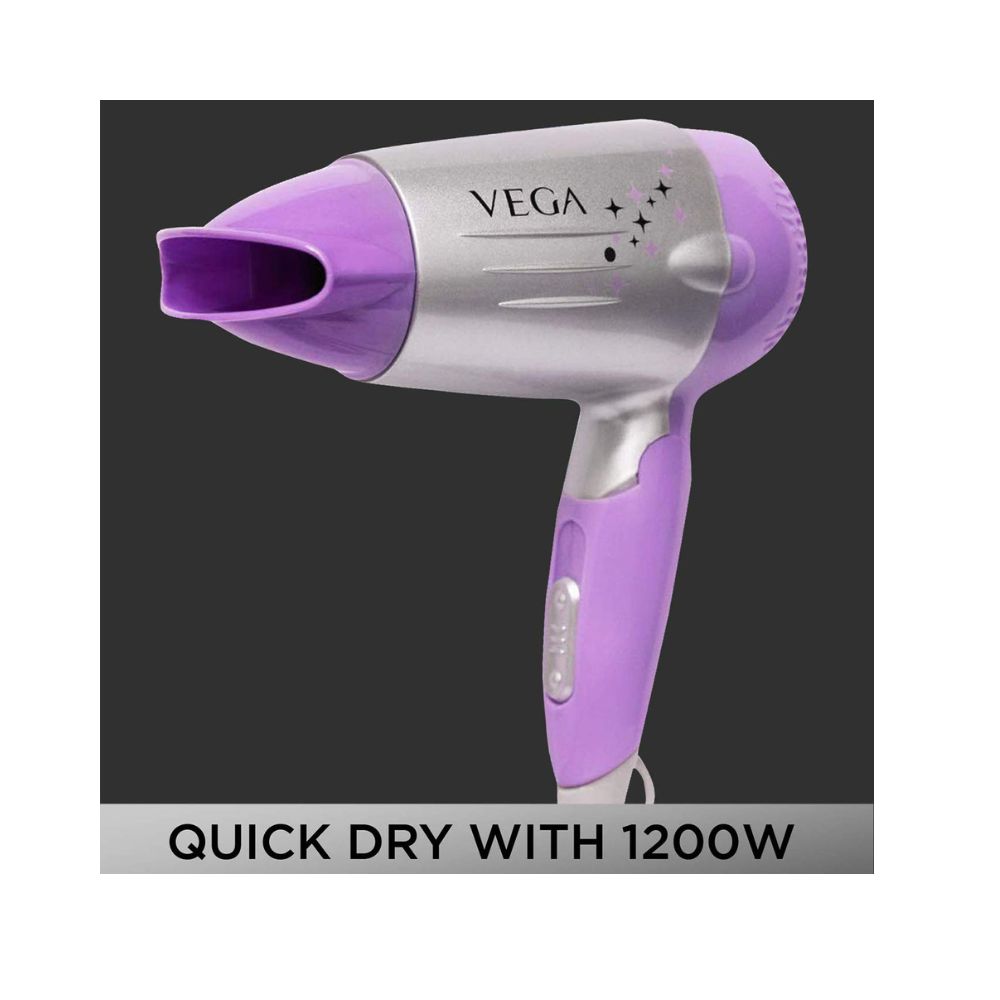 Vega Galaxy Foldable 1100 Watts Hair Dryer With Heat & Cool Setting And Detachable Nozzle (VHDH-06)-Purple