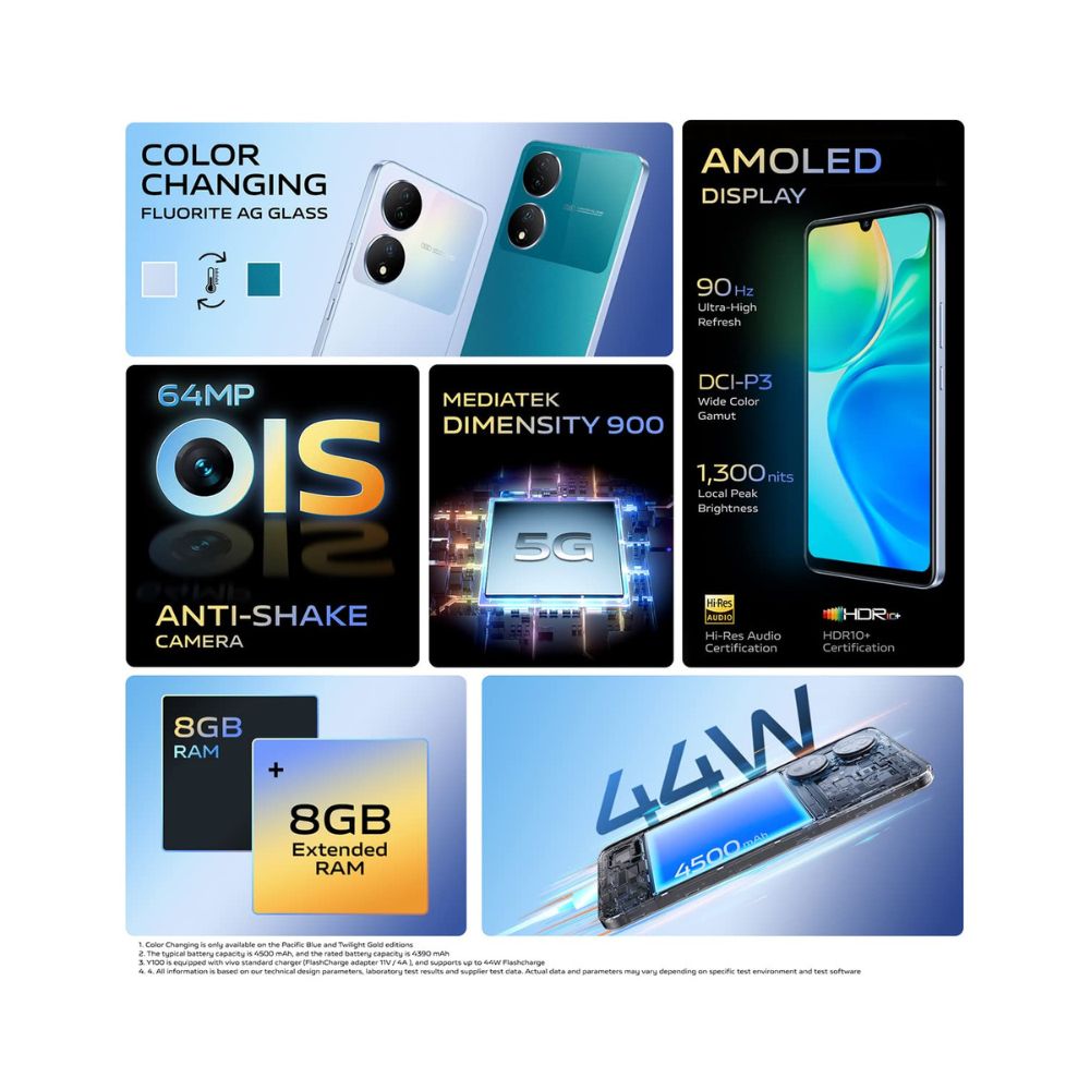Vivo Y100 5G (Pacific Blue, 8GB RAM, 128GB Storage)