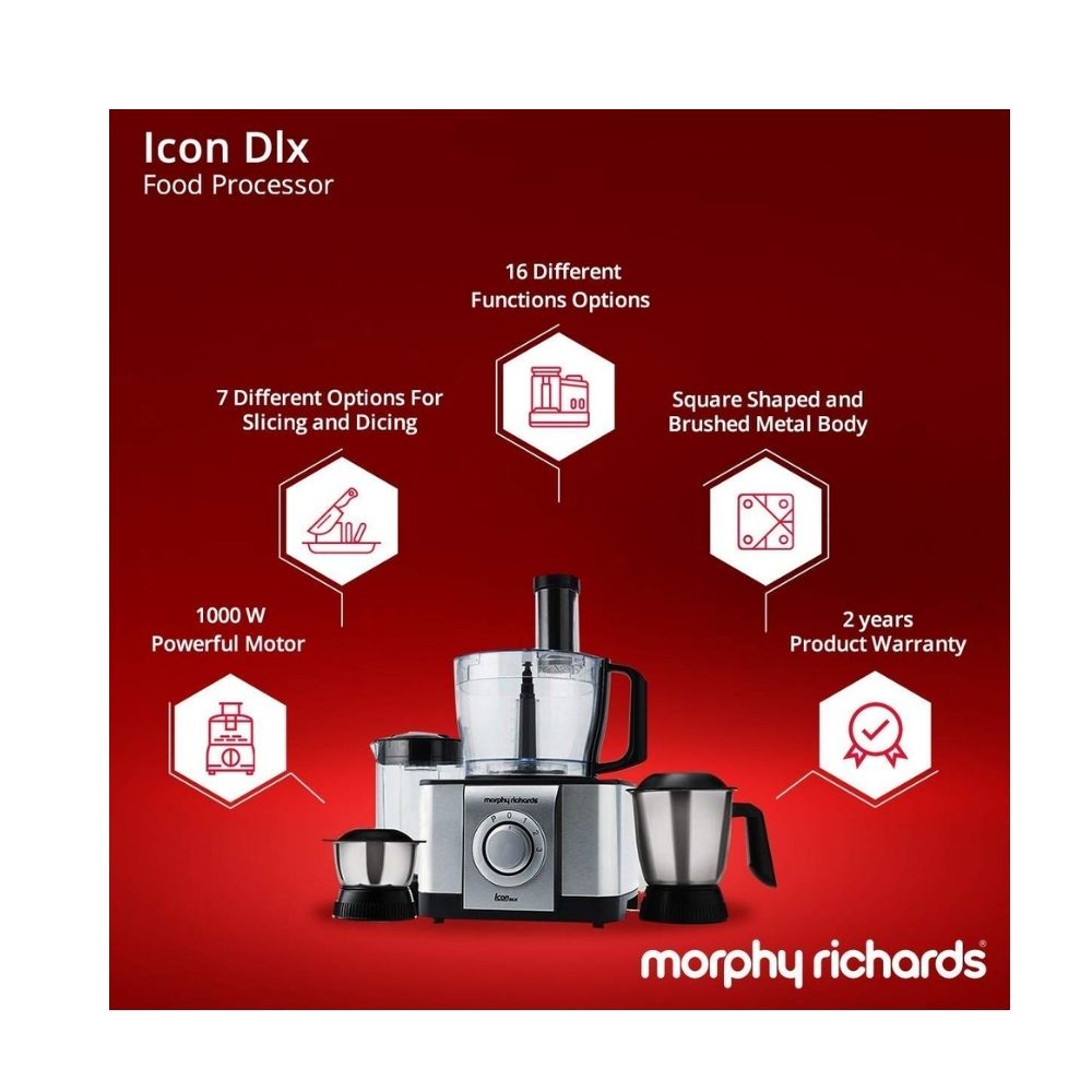Morphy Richards Icon DLX Food Processor, (Silver, 1000 Watts) 640080