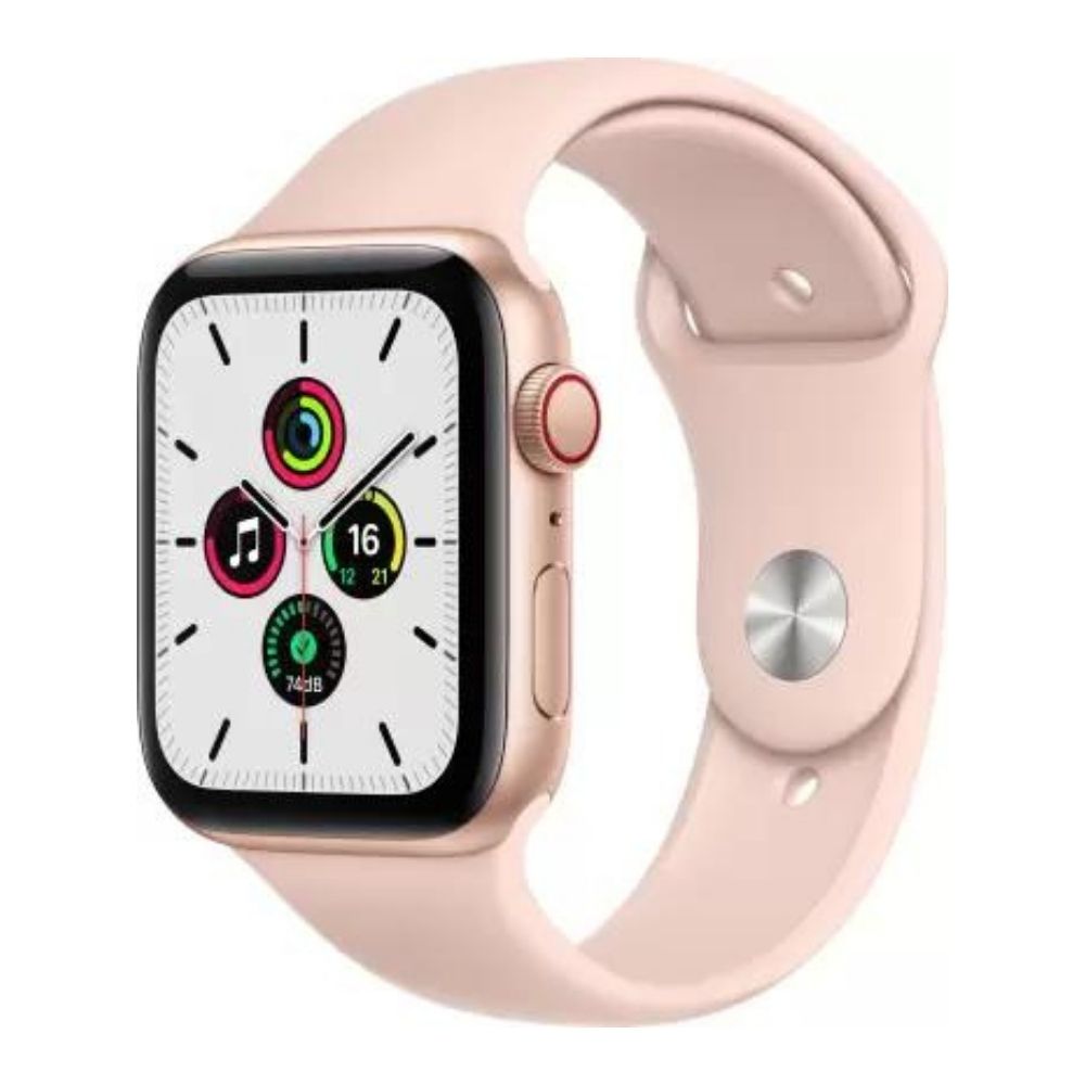 Apple Watch SE GPS + Cellular MYEX2HN/A 44 mm Gold Aluminium Case with Pink Sand Sport Band  (Pink Strap, Regular)