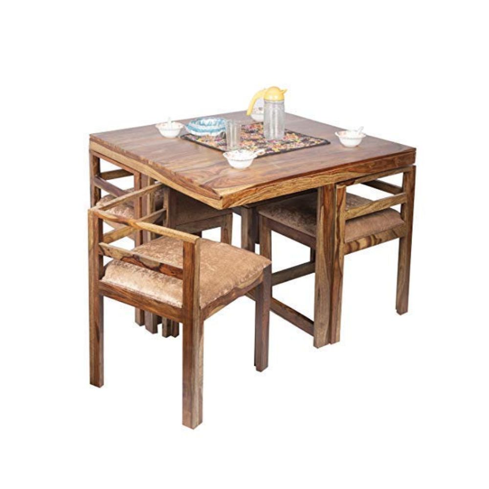 Aaram By Zebrs  Furniture Solid Sheesham Wooden 4 Seater Coffee Table Set/Center Table with 4 Stools for Home & Hotel Living Room(Natural Finish)