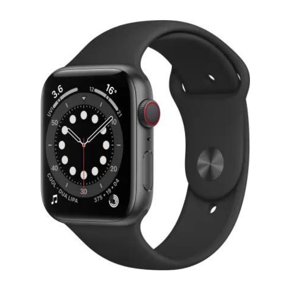 APPLE Watch Series 6 GPS + Cellular M06X3HN/A 40 mm Graphite Stainless Steel Case with Black Sport Band  (Black Strap, Regular)