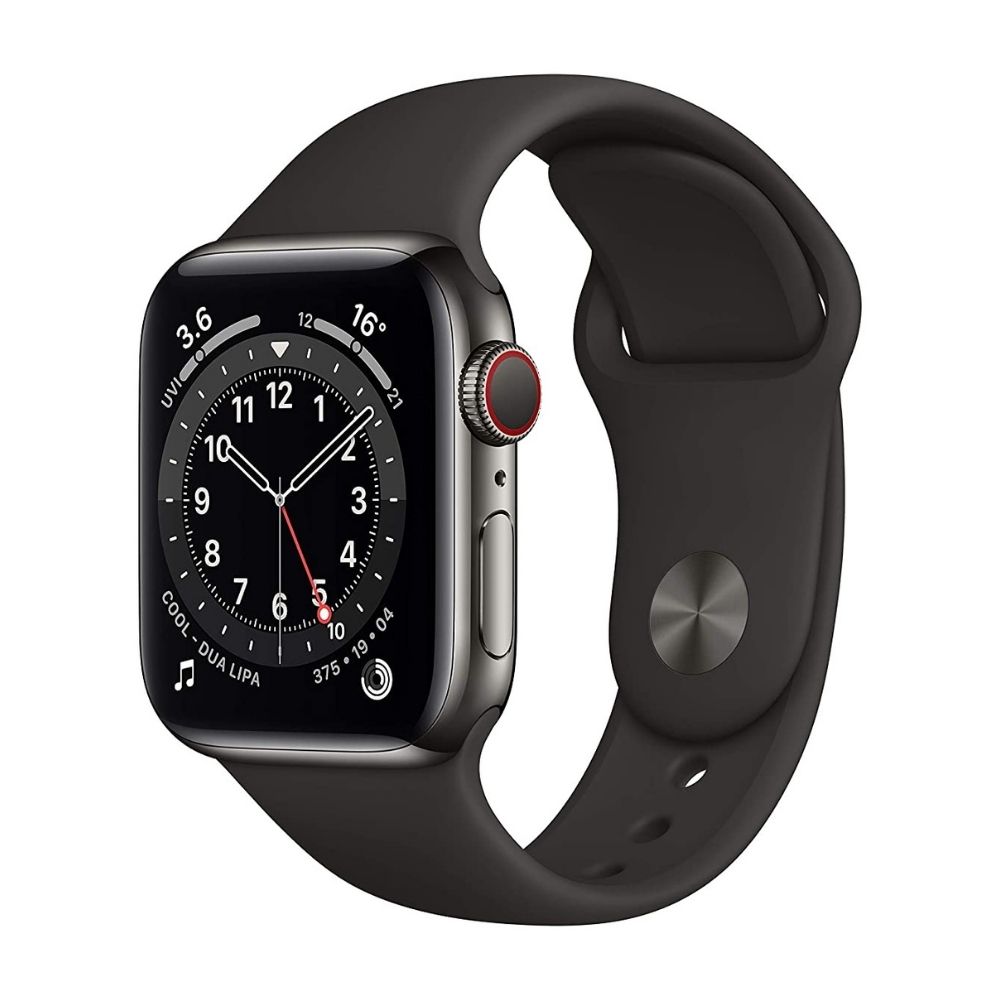 New Apple Watch Series 6 (GPS + Cellular, 40mm) - Graphite Stainless Steel Case with Black Sport Band