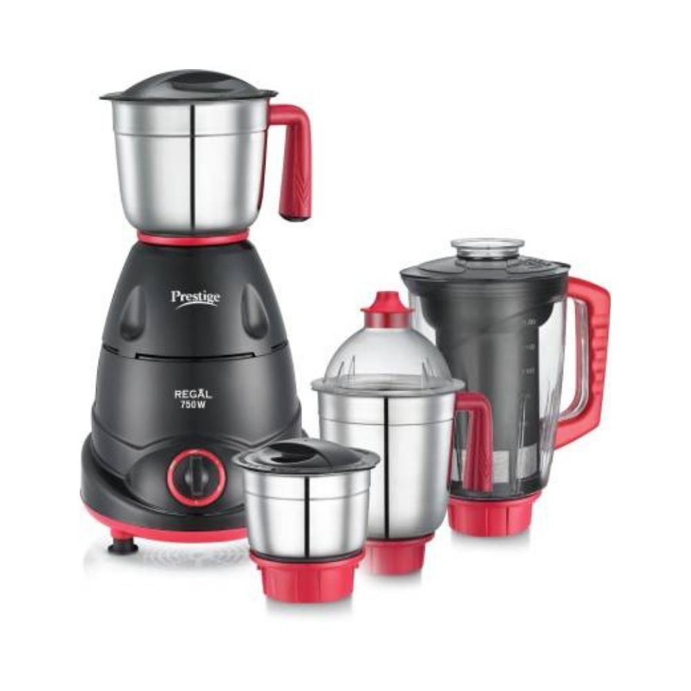 Prestige 41384 Regal 750 Juicer Mixer Grinder (4 Jars, Red and Black)