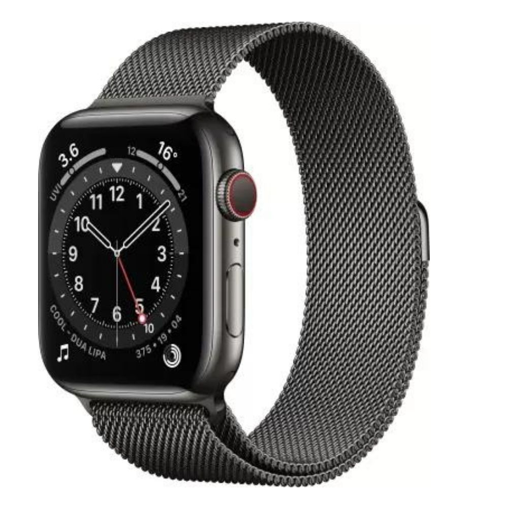 Apple Watch Series 6 GPS + Cellular M09J3HN/A 44 mm Graphite Stainless Steel Case with Graphite Milanese Loop  (Grey Strap, Regular)