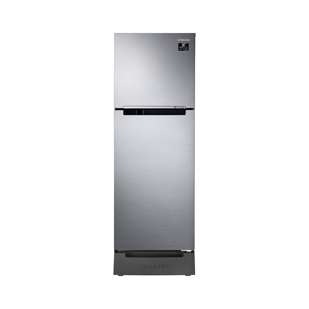 Samsung 253 L 2 Star Inverter Frost-Free Double Door Refrigerator (RT28T3122S9/HL, Refined Inox(Matt Doi Metal), Base Stand with Drawer))
