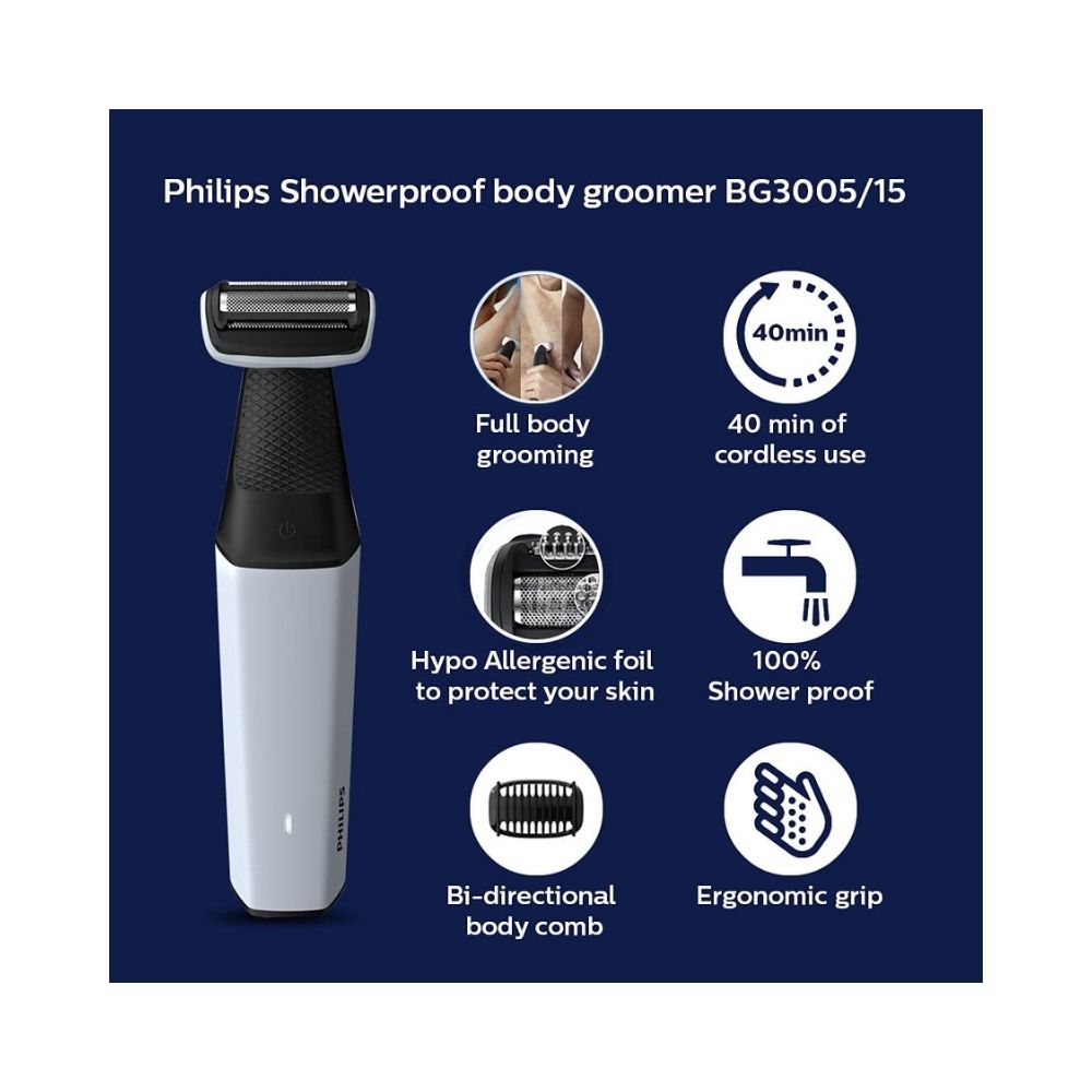 PHILIPS Body Groomer BG3005/15 Runtime: 40 min Body Groomer for Men (White, Black)