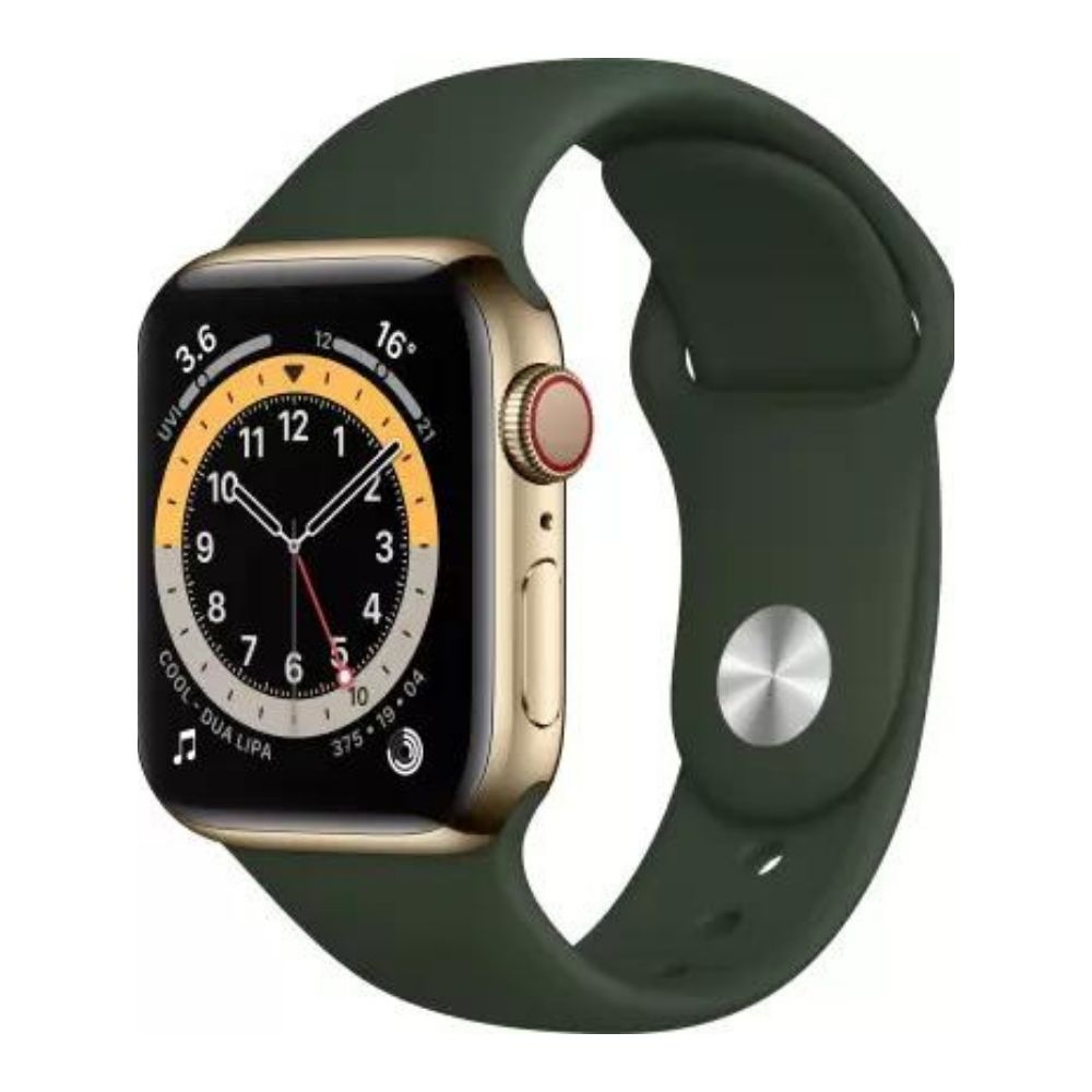 APPLE Watch Series 6 GPS + Cellular M06V3HN/A 40 mm Gold Stainless Steel Case with Cyprus Green Sport Band  (Green Strap, Regular)