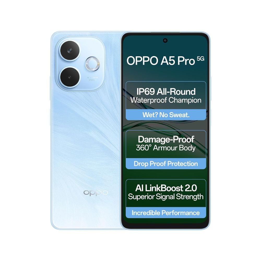 OPPO A5 Pro 5G Feather Blue 8GB RAM 128GB Storage667 HD 120Hz Refresh Rate Screen  45W SUPERVOOCwith No Cost EMIAdditional Exchange Offers
