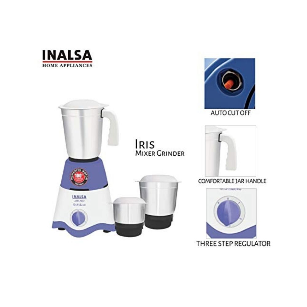 Inalsa Iris Iris Mixer Grinder Juicer 550 Mixer Grinder (3 Jars, White, Blue)