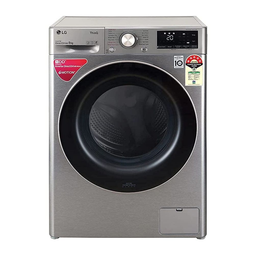 LG 8 kg 5 Star Inverter Wi-Fi Fully-Automatic Front Loading Washing Machine (FHV1408ZWP, Platinum Silver, Steam)