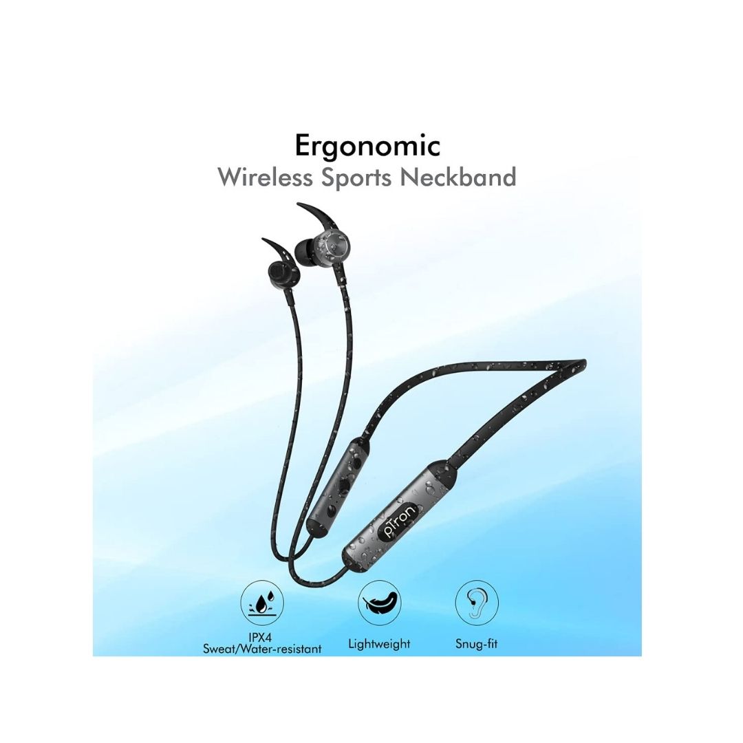 PTron Tangent Plus V2 Wireless Bluetooth In-Ear Headphone With Mic(Black & Grey)