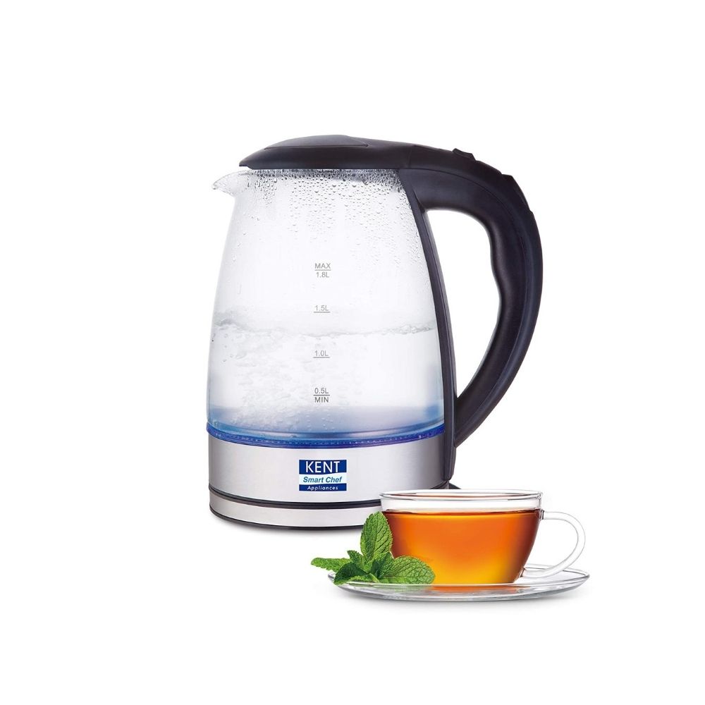 Kent Elegant Electric Glass Kettle (16052), 1.8L, Stainless Steel