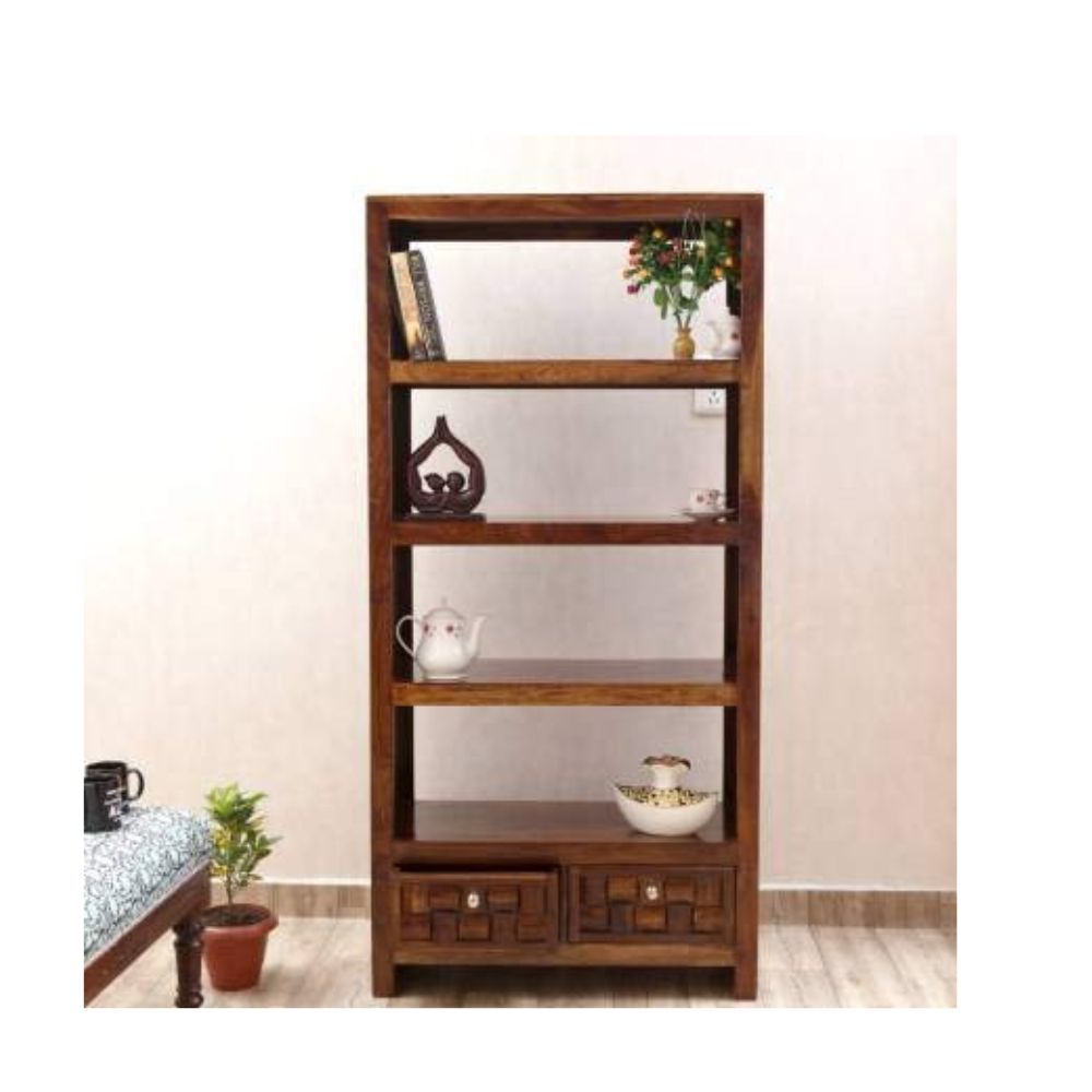 Aaram By Zebrs Furniture Solid Sheesham Wooden Book Shelf with Drawers|Book Racks Storage|for Living Room ,Home & Office (Natural Teak)
