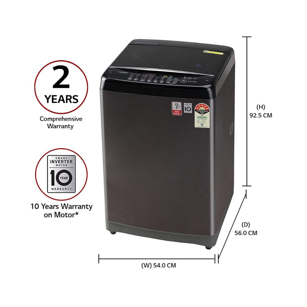 LG 8.0 Kg Inverter Fully-Automatic Top Loading Washing Machine (T80SJBK1Z, Black Knight)