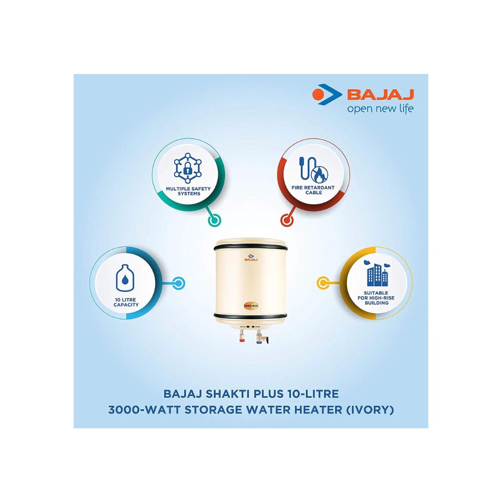 Bajaj Shakti Plus Storage 10-Litre Vertical Water Heater (Ivory)