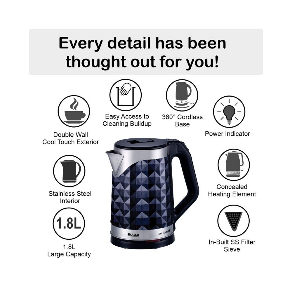 INALSA Designer Electric Kettle Double Wall 1.8L