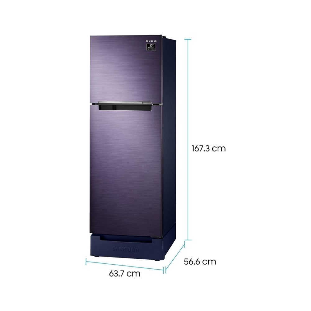 Samsung 253 L 2 Star Inverter Frost-Free Double Door Refrigerator (RT28T3122UT/HL, Pebble Blue, Base Stand with Drawer)