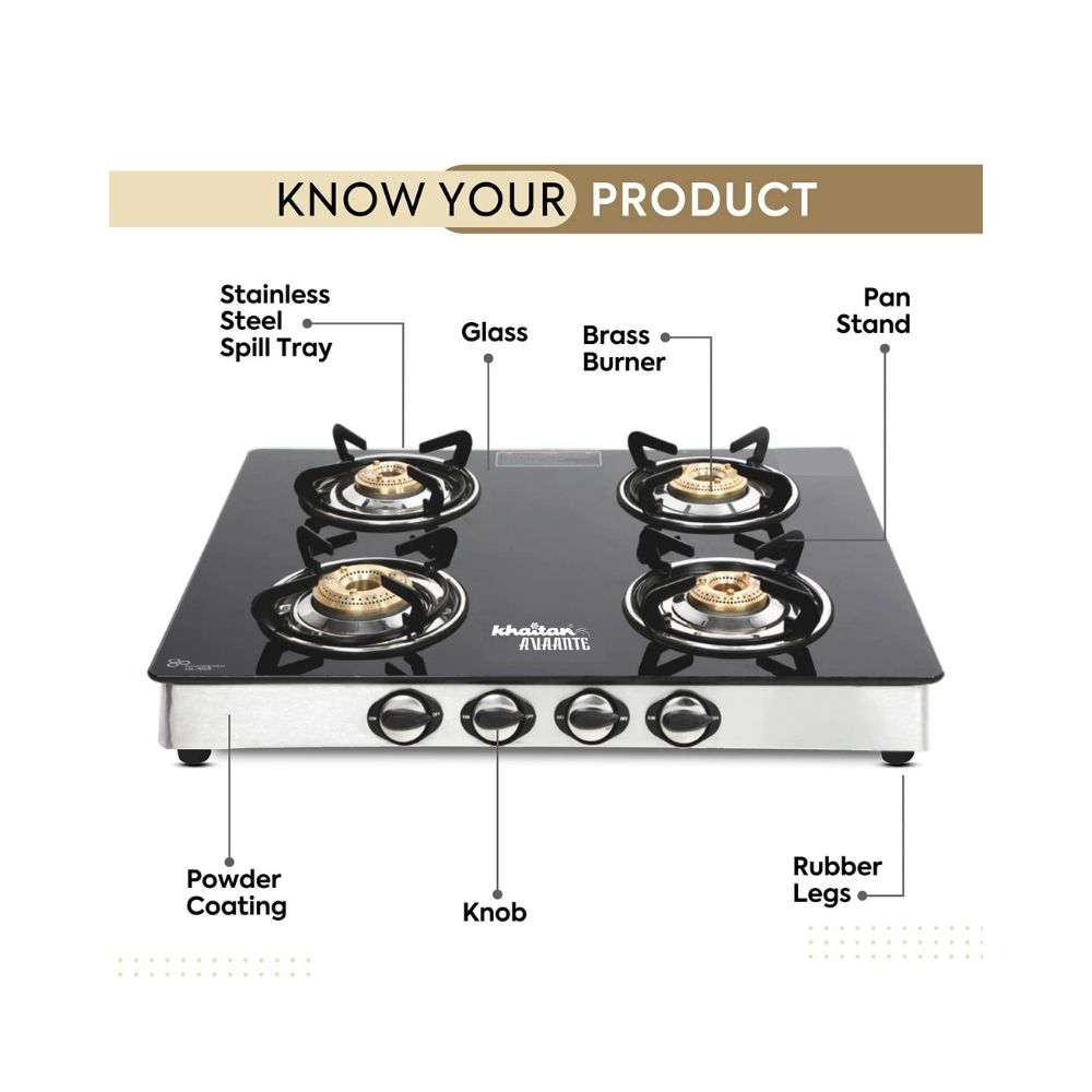 Khaitan  AvaanteISI Certified Kwid SS 4 Burner Toughened Glass