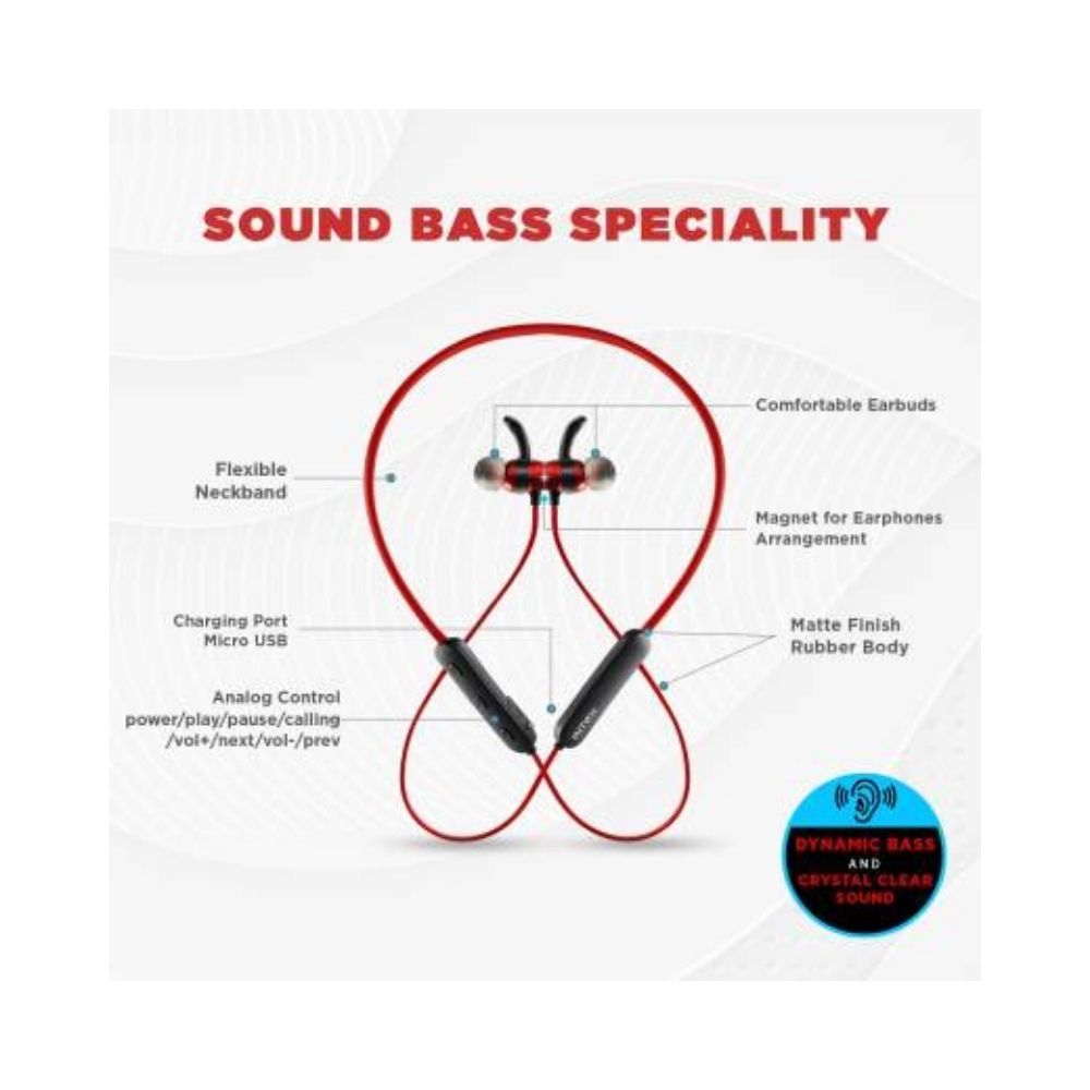 Intex BT MUSIQUE BASS Bluetooth Headset  (Red, In the Ear)
