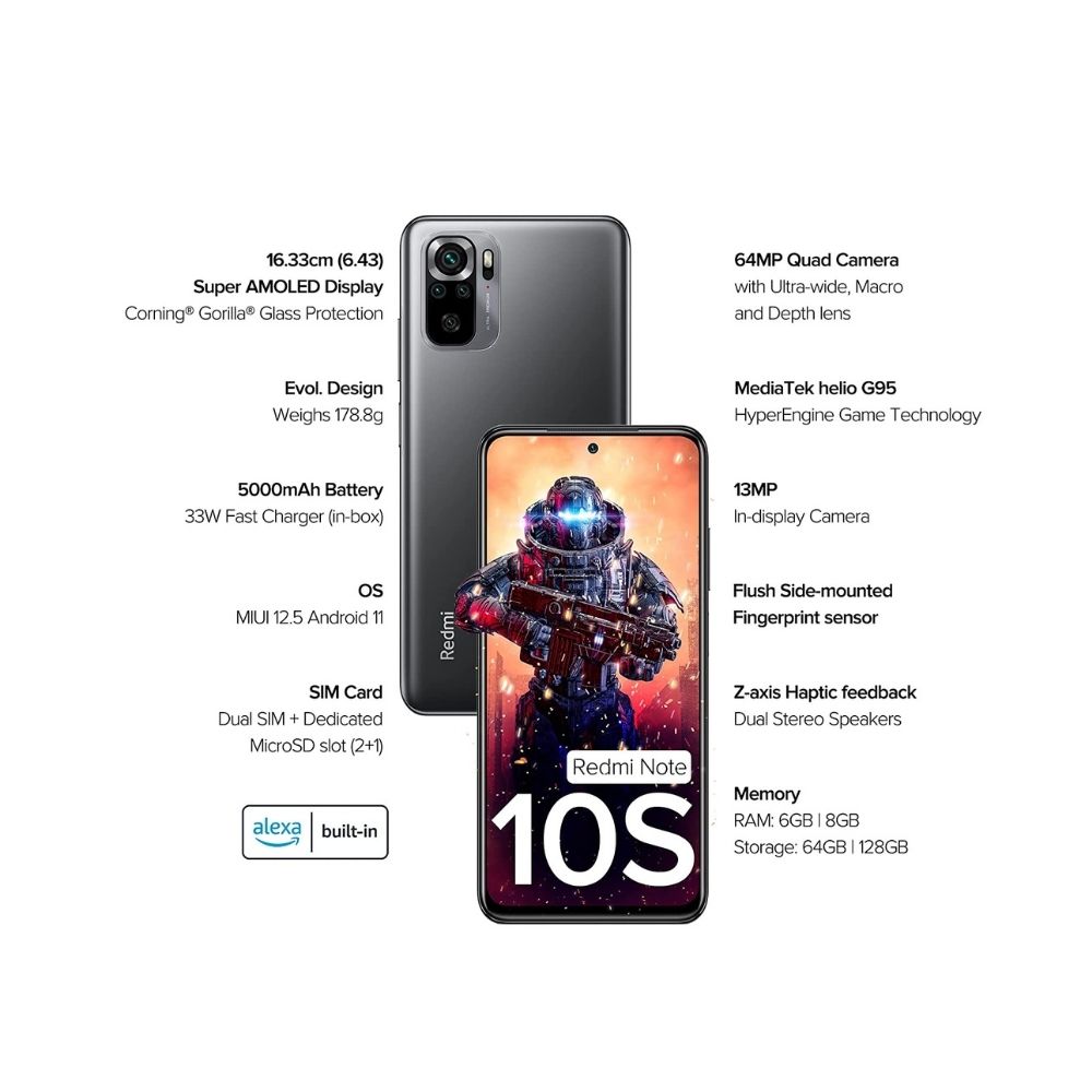 Redmi Note 10S (Shadow Black, 8GB RAM,128 GB Storage)