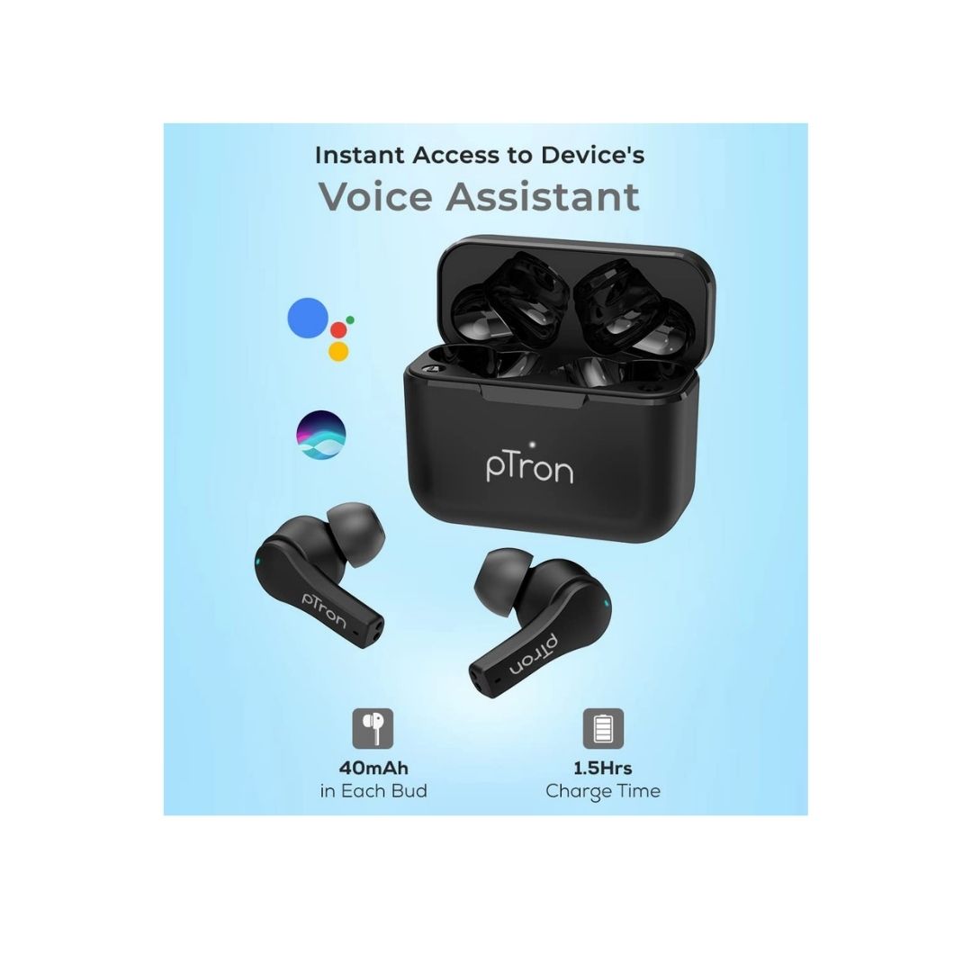 PTron Bassbuds Tango ENC Bluetooth 5.1 Wireless Headphone(Black)