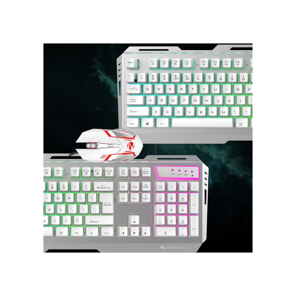 Zebronics Zeb-Transformer Gaming Keyboard and Mouse Combo (USB, Braided Cable) White with Silver