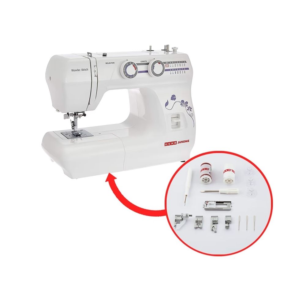 Usha Janome Wonder Stitch Automatic Zig-Zag Electric Sewing Machine (White)