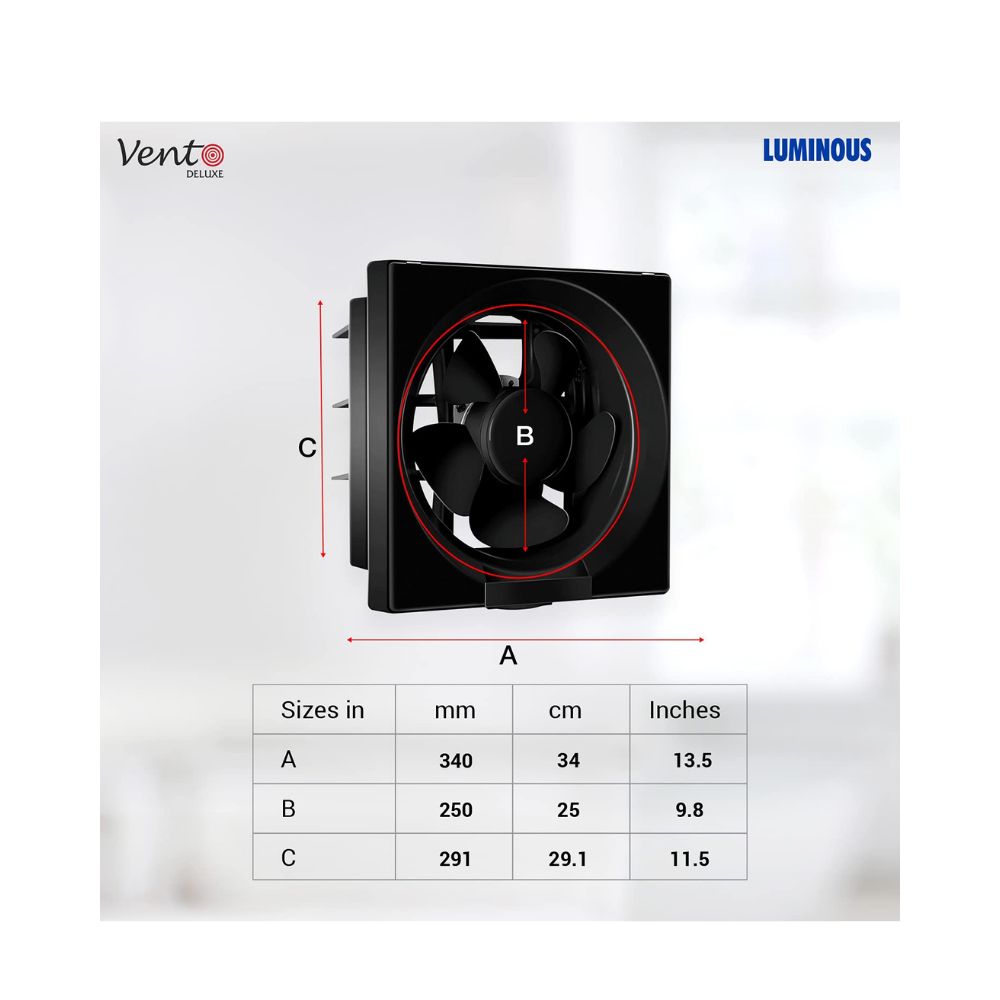 Luminous Vento Deluxe 250 mm Exhaust Fan for Kitchen (Cut-out Size - Sq 293 x 293 mm, Black)
